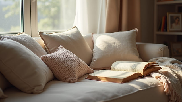 Ambiente doméstico aconchegante preparado para um momento de relaxamento